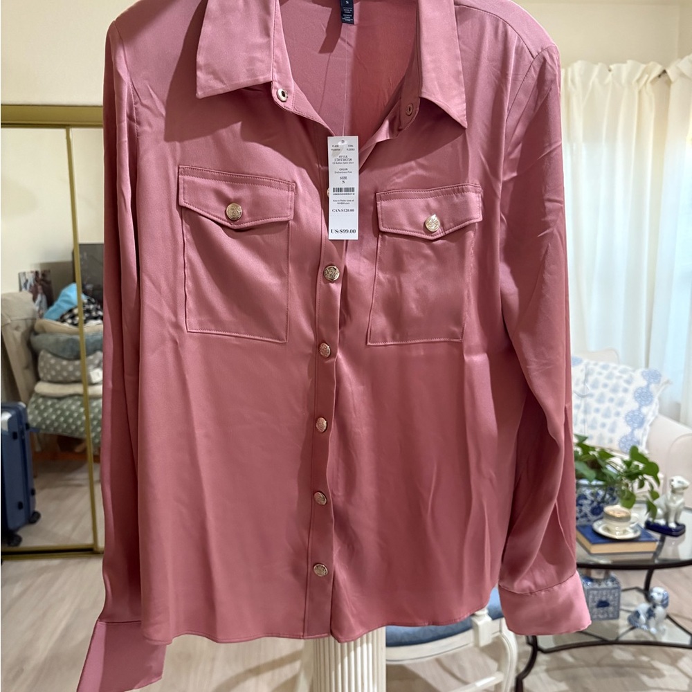 White House Black Market Enchantress Pink Satin Shirt